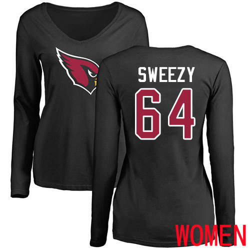 Arizona Cardinals Black Women J.R. Sweezy Name And Number Logo NFL Football #64 Long Sleeve T Shirt